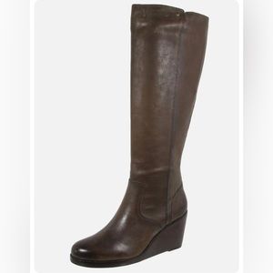 Frye Emma Leather Brown Wedge Boots